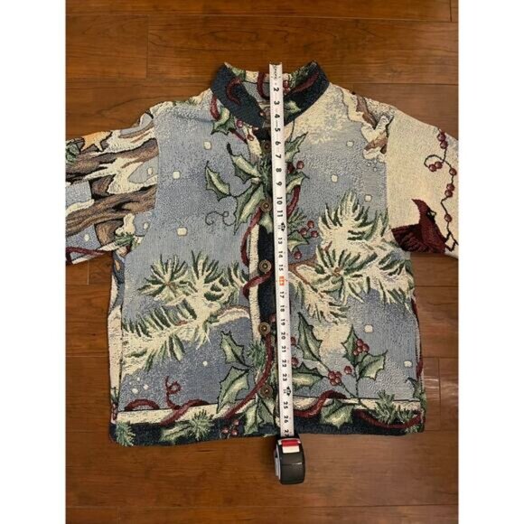 Vtg Sugar Street Weavers Christmas Holiday Snowman Tapestry Jacket Cardigan OS - Picture 7 of 8